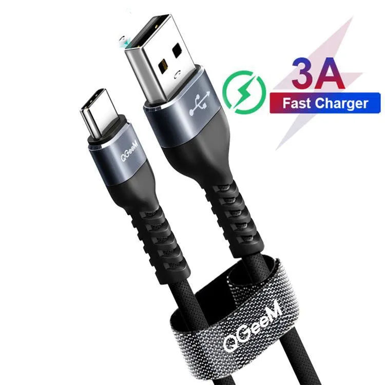 USB A to Type-C fast charging data cable for Android phones in black and red colour options