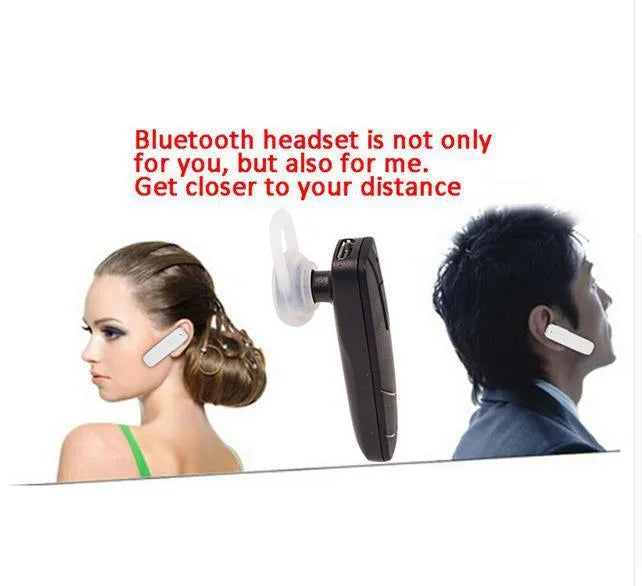 Black and white wireless Bluetooth stereo headset with earplug design showing multipoint connection capability