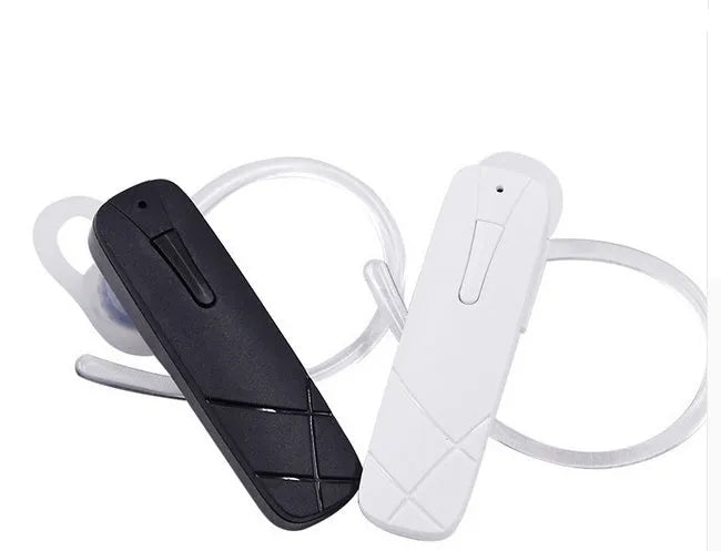 Black and white wireless Bluetooth stereo headset with earplug design showing multipoint connection capability