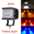 45W LED work light with aluminium alloy housing, 7800LM output, 12-24V voltage and three-sided two-colour yellow design