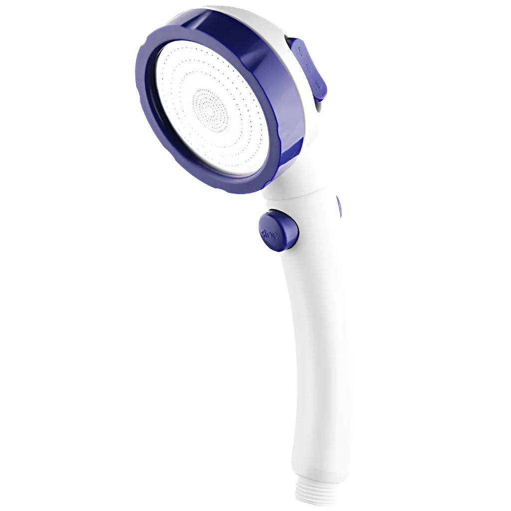 ABS plastic handheld shower head with universal 4-point connector in blue finish
