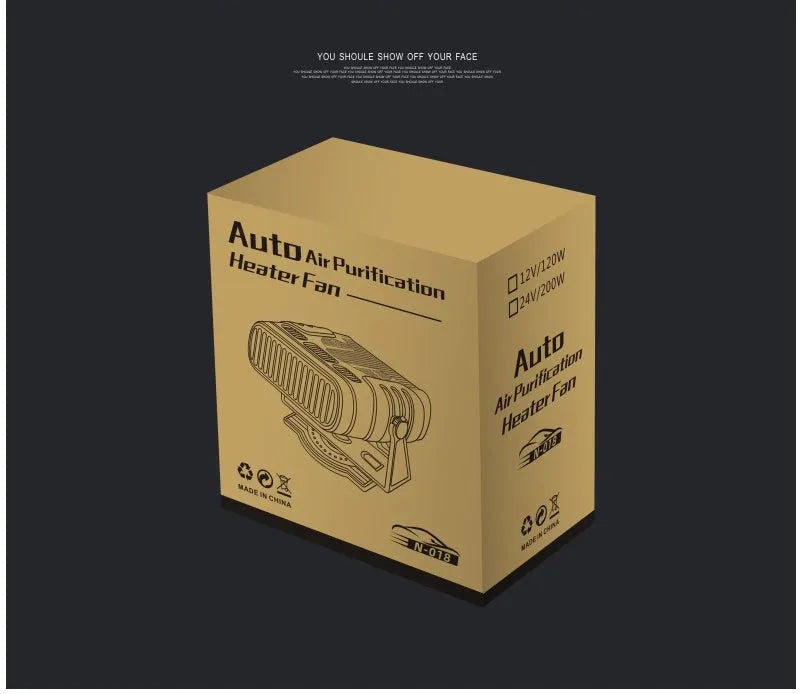 Black multifunctional purifier car heater with ABS body and compact design, 10 by 7.2 cm