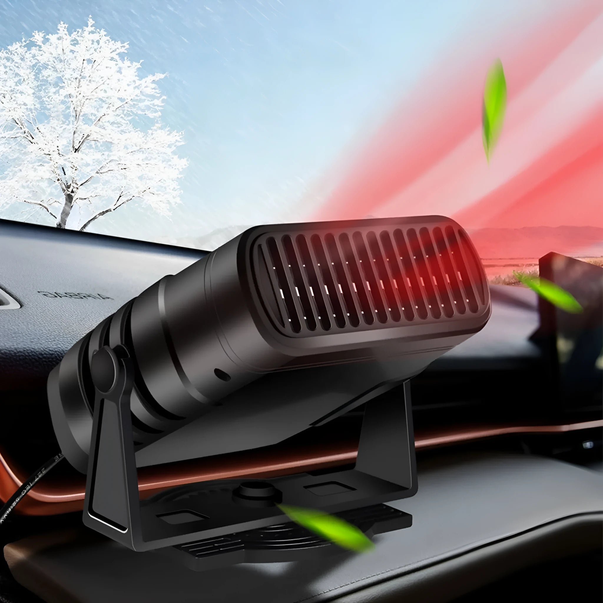 Black multifunctional purifier car heater with ABS body and compact design, 10 by 7.2 cm