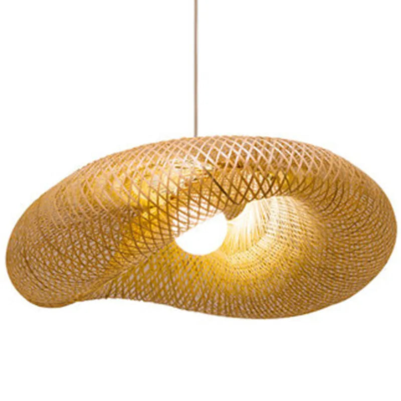 40cm diameter bamboo chandelier with natural rattan shell for Chinese Zen tea room lighting