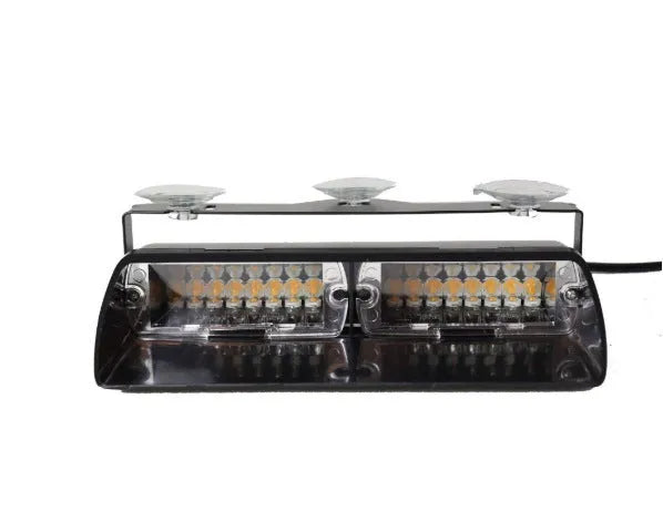 16 LED multi-colour strobe warning light with suction cup mount on car windscreen