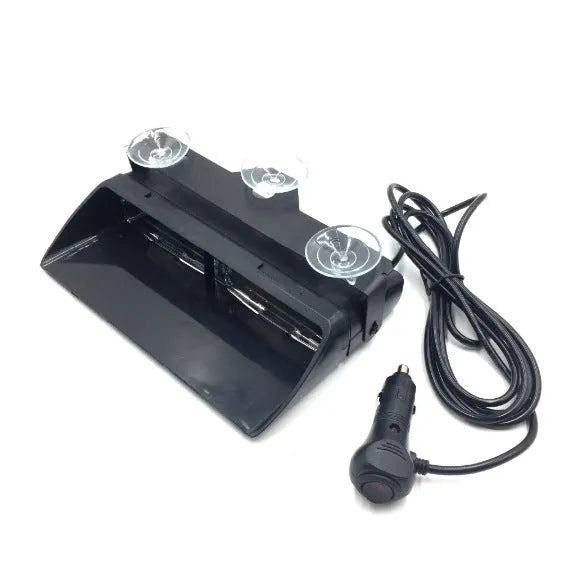 16 LED multi-colour strobe warning light with suction cup mount on car windscreen