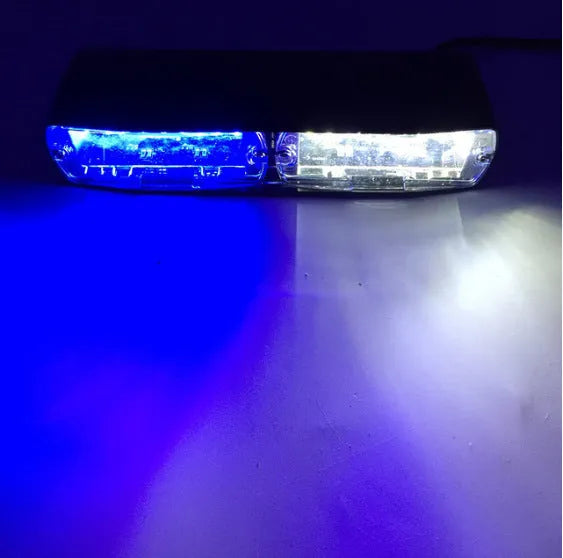 16 LED multi-colour strobe warning light with suction cup mount on car windscreen
