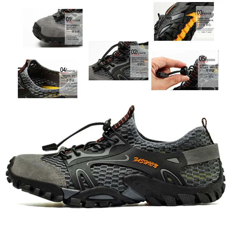 Men's five finger upstream swimming beach shoes in black, quick-drying, non-slip, lightweight, sizes 37-50