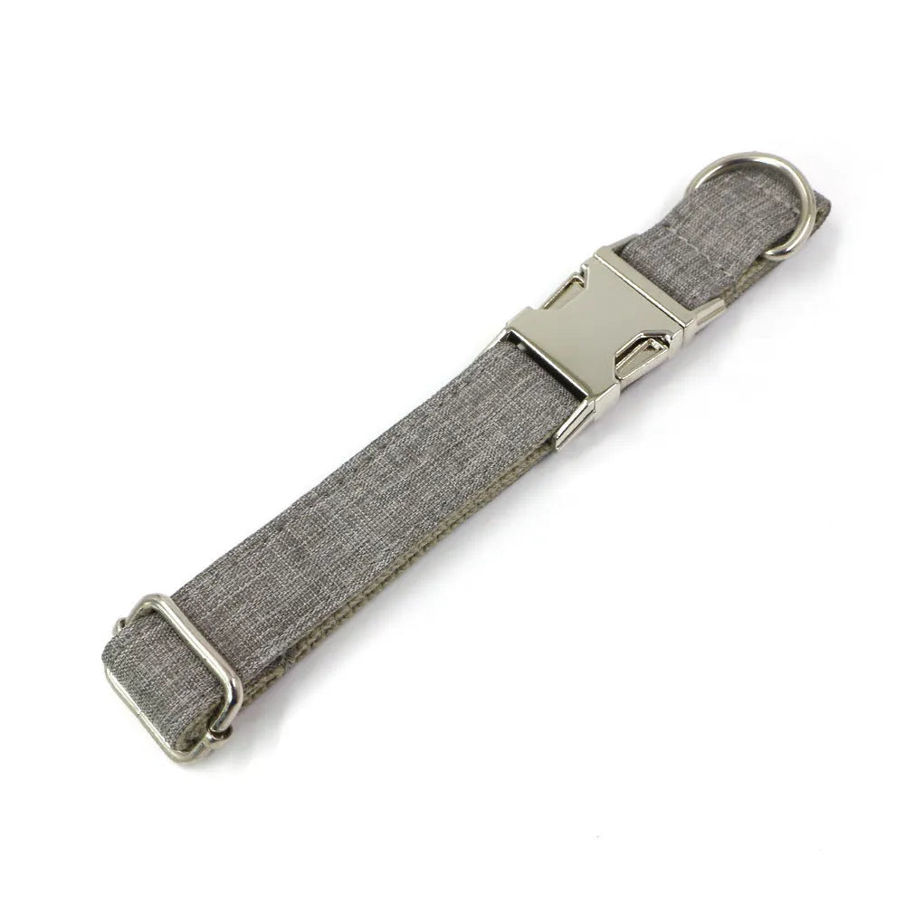 Polyester dog collar and leash set in gentleman gray with bow, five sizes XS to XL for outdoor walking