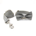 Polyester dog collar and leash set in gentleman gray with bow, five sizes XS to XL for outdoor walking