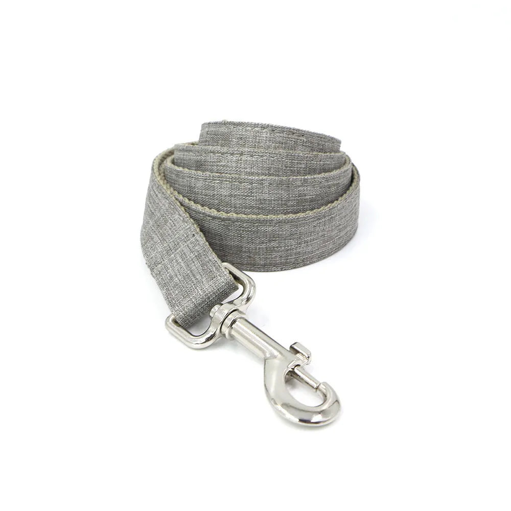 Polyester dog collar and leash set in gentleman gray with bow, five sizes XS to XL for outdoor walking