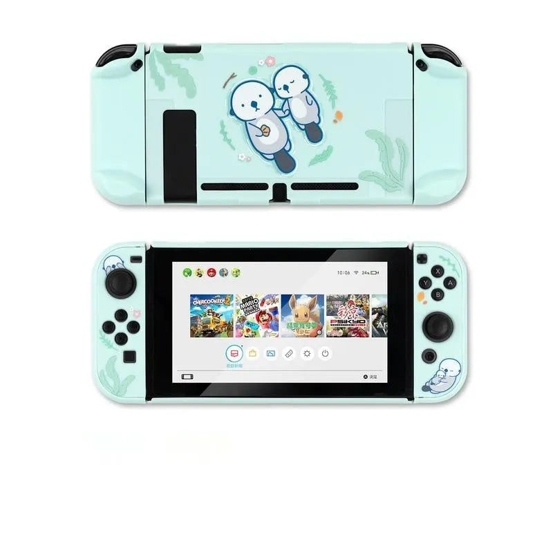 Nintendo Switch Lite hard PC protective shell case with silicone grip housing in sea otter design