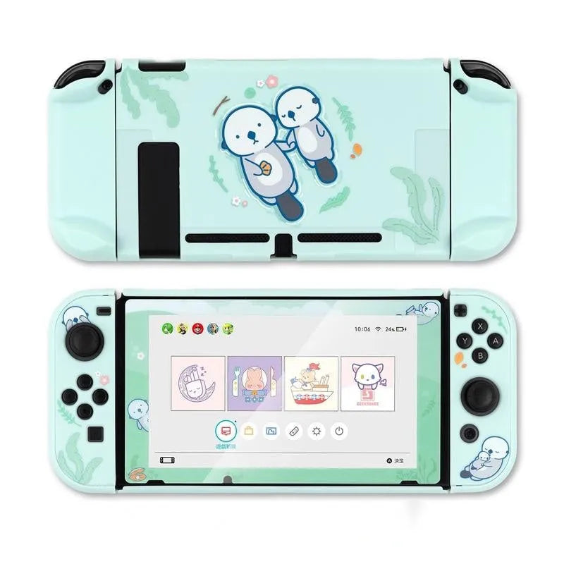 Nintendo Switch Lite hard PC protective shell case with silicone grip housing in sea otter design