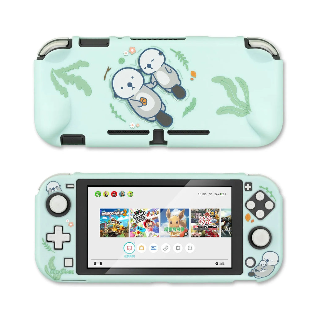 Nintendo Switch Lite hard PC protective shell case with silicone grip housing in sea otter design