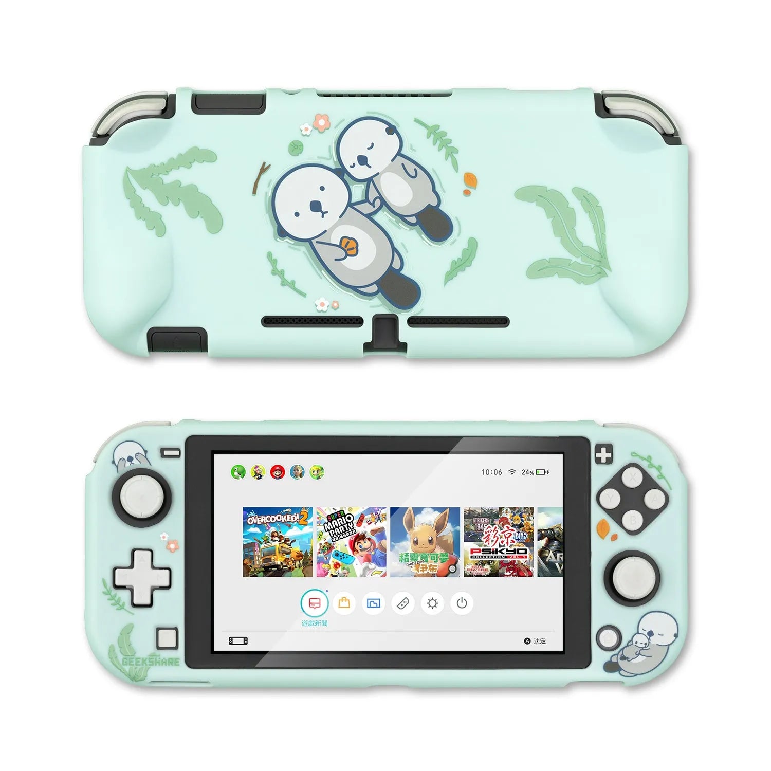 Nintendo Switch Lite hard PC protective shell case with silicone grip housing in sea otter design