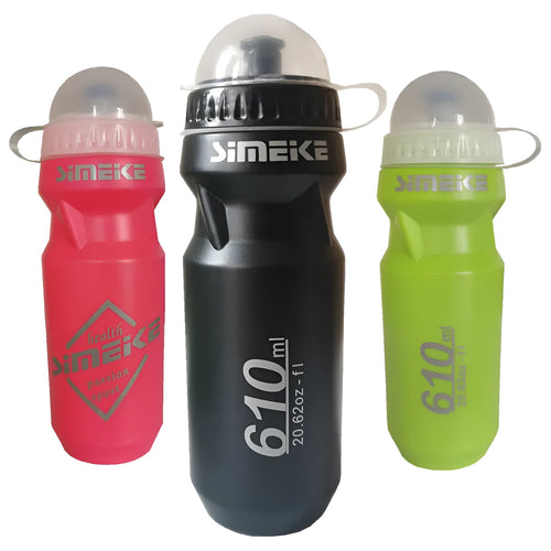 610ml PVC bicycle water bottle in red, green, and black colours for cycling and sports