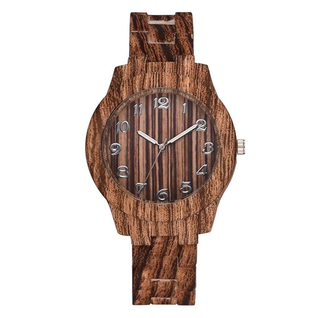 Wood grain quartz couple watch with 39mm case and silicone strap in multiple colour options