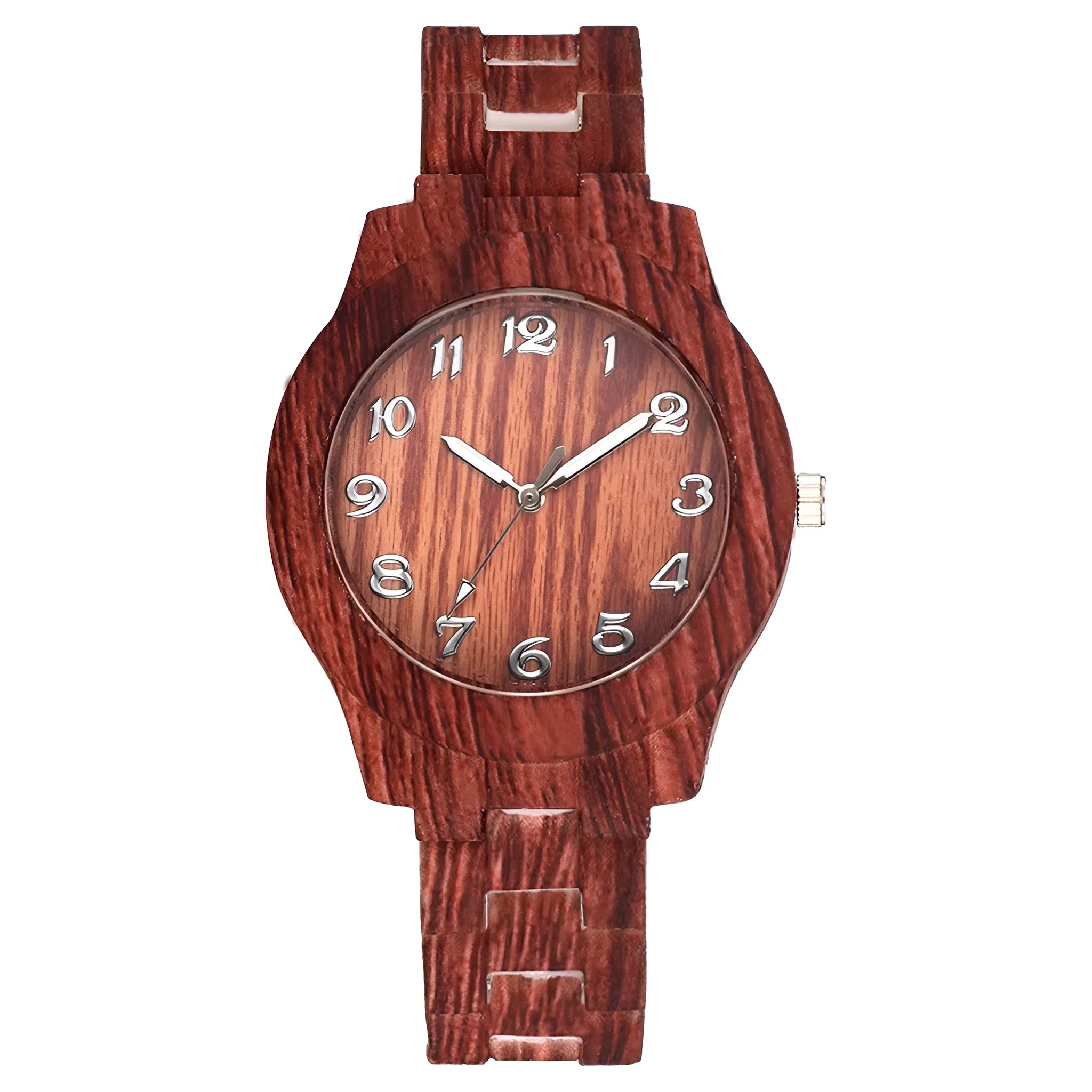 Wood grain quartz couple watch with 39mm case and silicone strap in multiple colour options