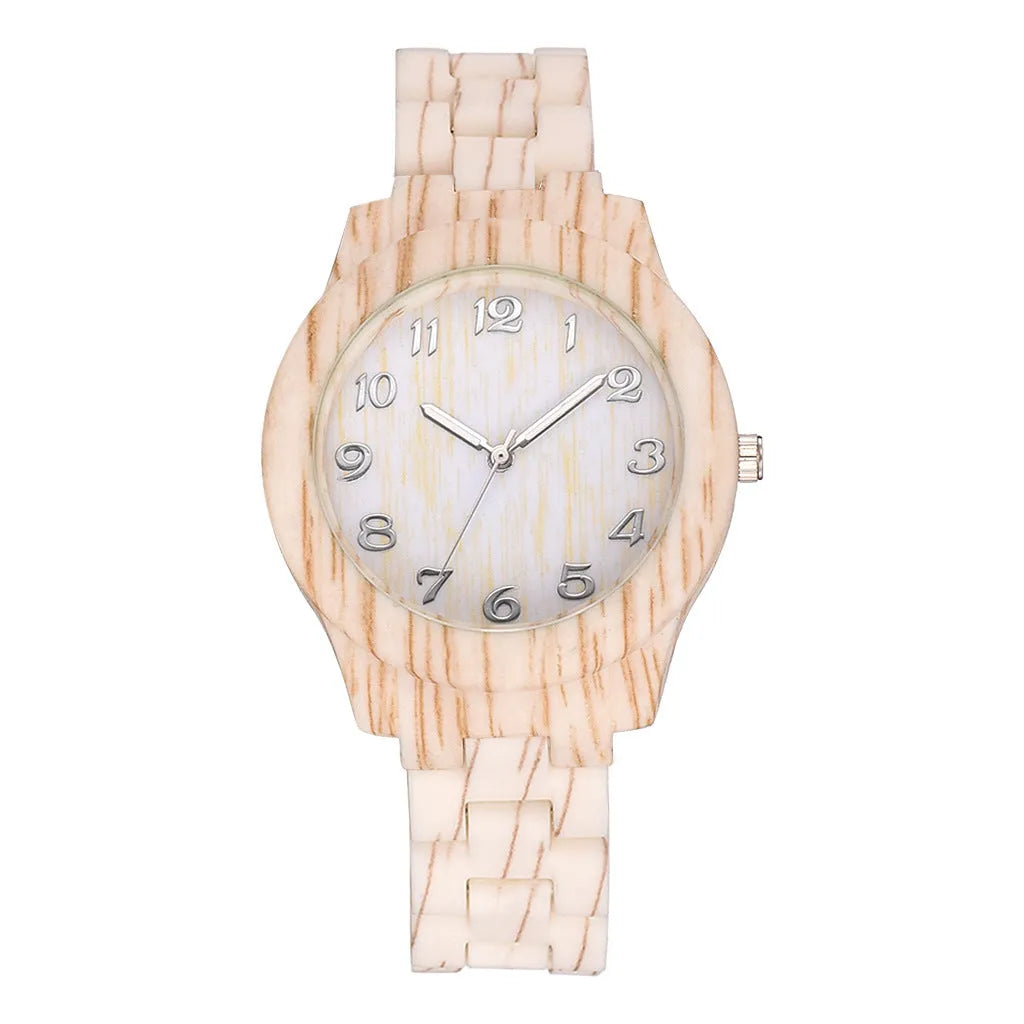 Wood grain quartz couple watch with 39mm case and silicone strap in multiple colour options