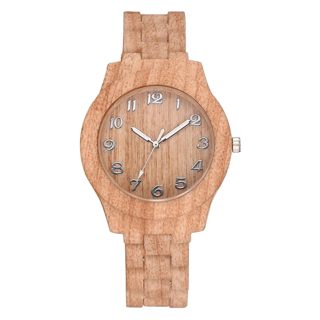 Wood grain quartz couple watch with 39mm case and silicone strap in multiple colour options