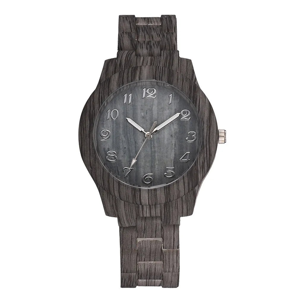 Wood grain quartz couple watch with 39mm case and silicone strap in multiple colour options