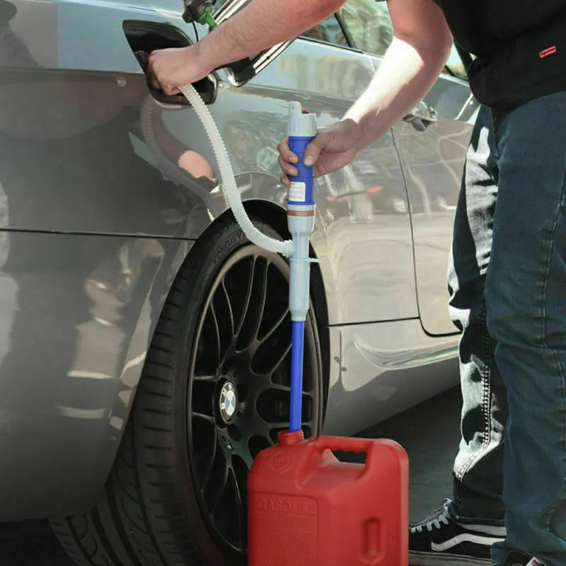 Blue manual hand pump for fuel transfer with suction tube