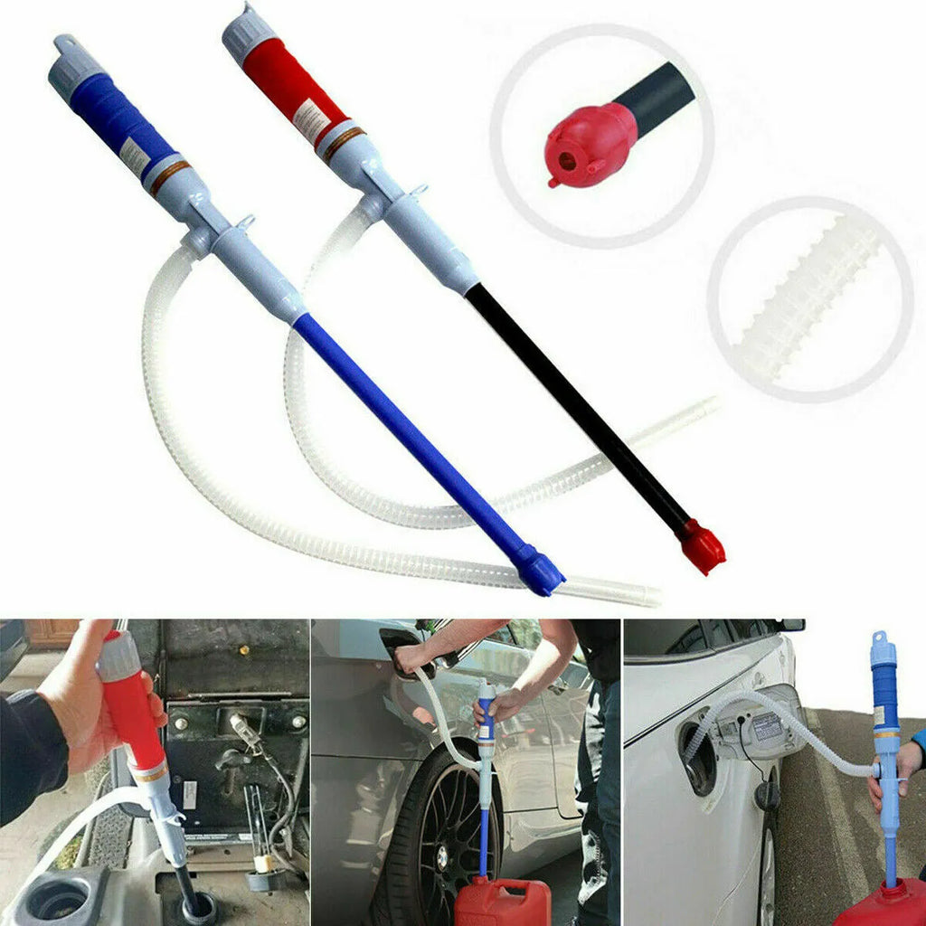 Blue manual hand pump for fuel transfer with suction tube