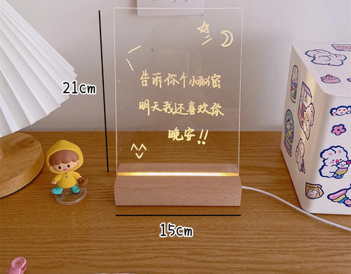 LED bedside lamp with optional message board designs including bear shape and square formats