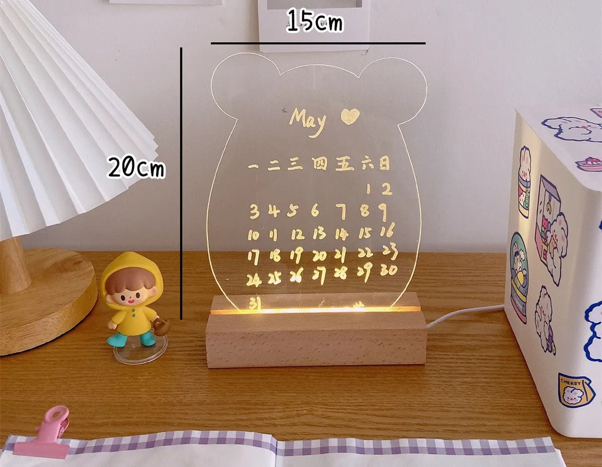 LED bedside lamp with optional message board designs including bear shape and square formats