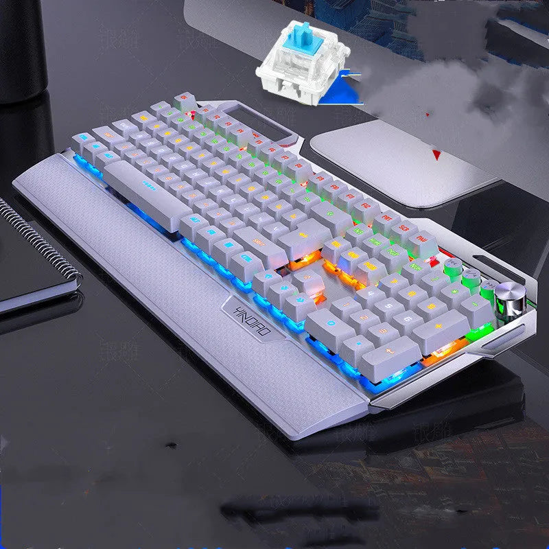 Silver Carving K100 metal mechanical keyboard, 108 keys, wired USB, black mixed light black shaft, 475 x 209 x 22 mm.