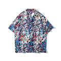 Fun printed short-sleeved shirt with cartoon pattern, loose fit, lapel collar, polyester, sizes M-XXL.