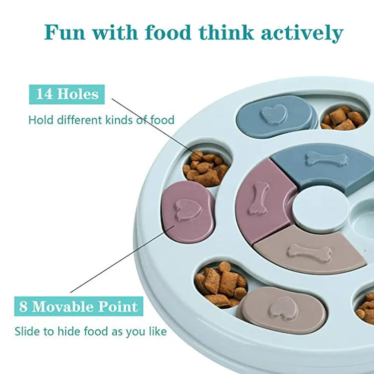 PP dog puzzle feeding bowl with anti-choking slow feeder design in conventional size 25x24.5x3.5cm packaging