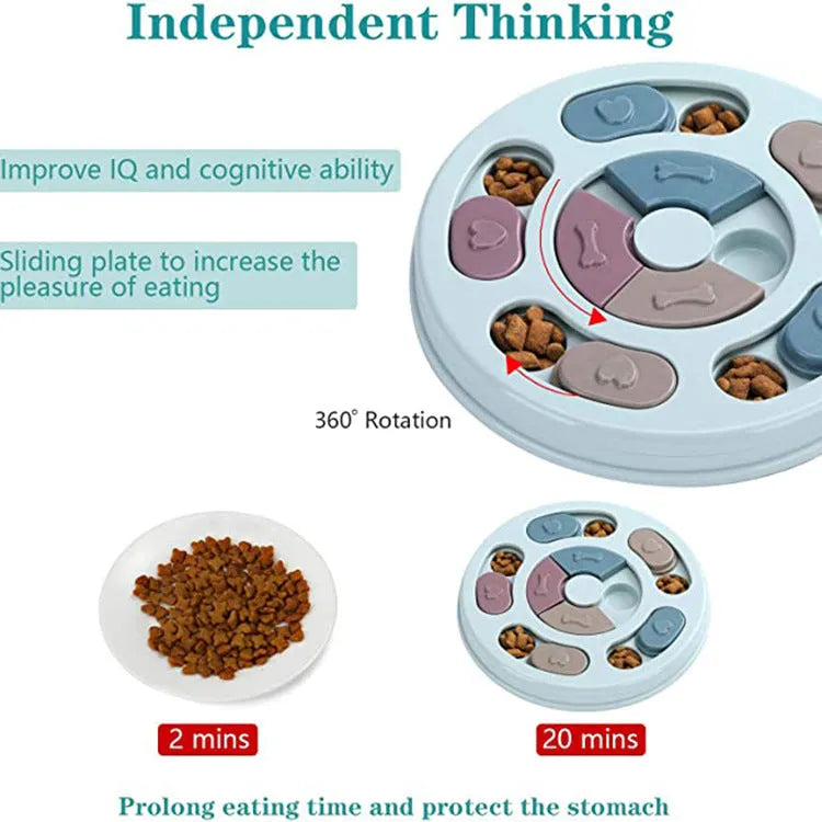 PP dog puzzle feeding bowl with anti-choking slow feeder design in conventional size 25x24.5x3.5cm packaging