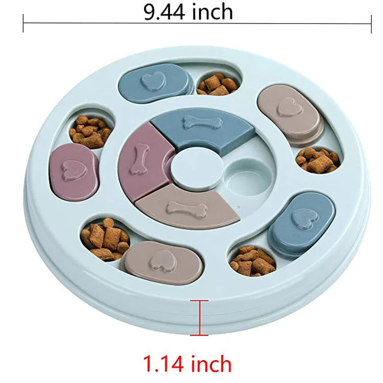 PP dog puzzle feeding bowl with anti-choking slow feeder design in conventional size 25x24.5x3.5cm packaging