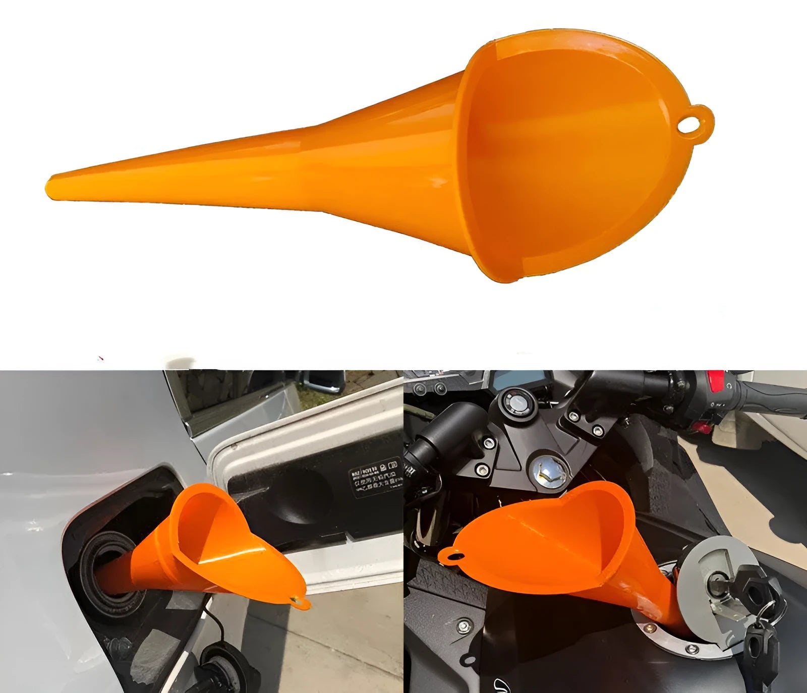 Orange long mouth plastic oil funnel for motorcycle and car fueling