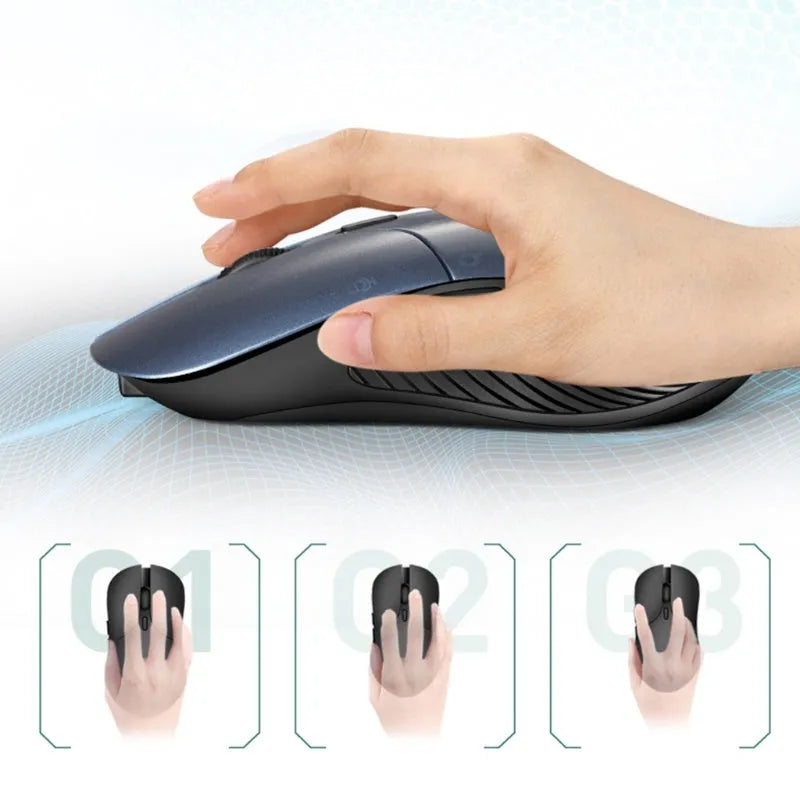 Blue Smart Voice Mouse 2.4G wireless with voice control button on a desk.