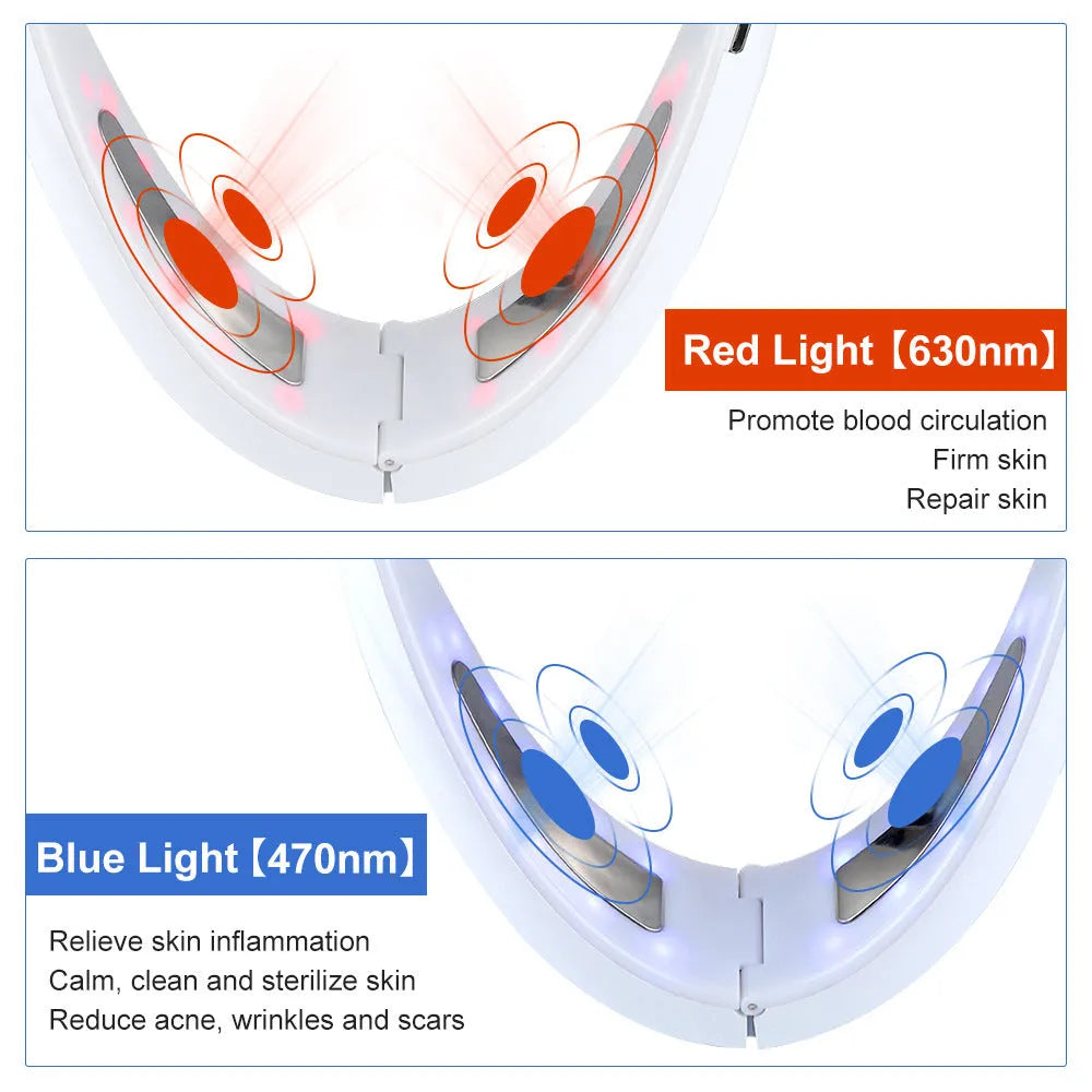 White ABS plastic facial lifting device with red and blue light therapy functions