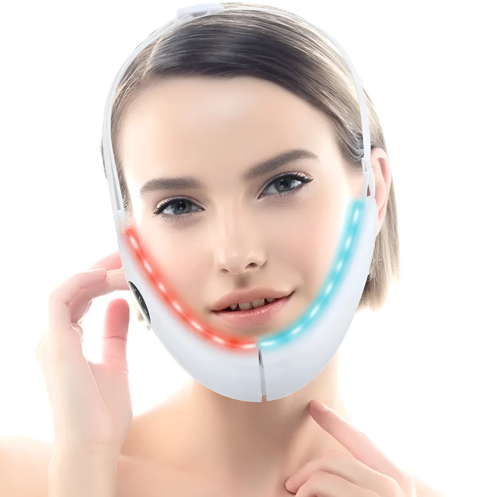 White ABS plastic facial lifting device with red and blue light therapy functions