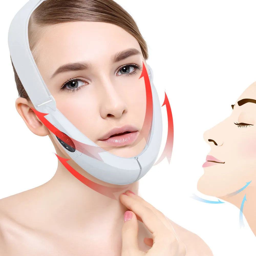 White ABS plastic facial lifting device with red and blue light therapy functions
