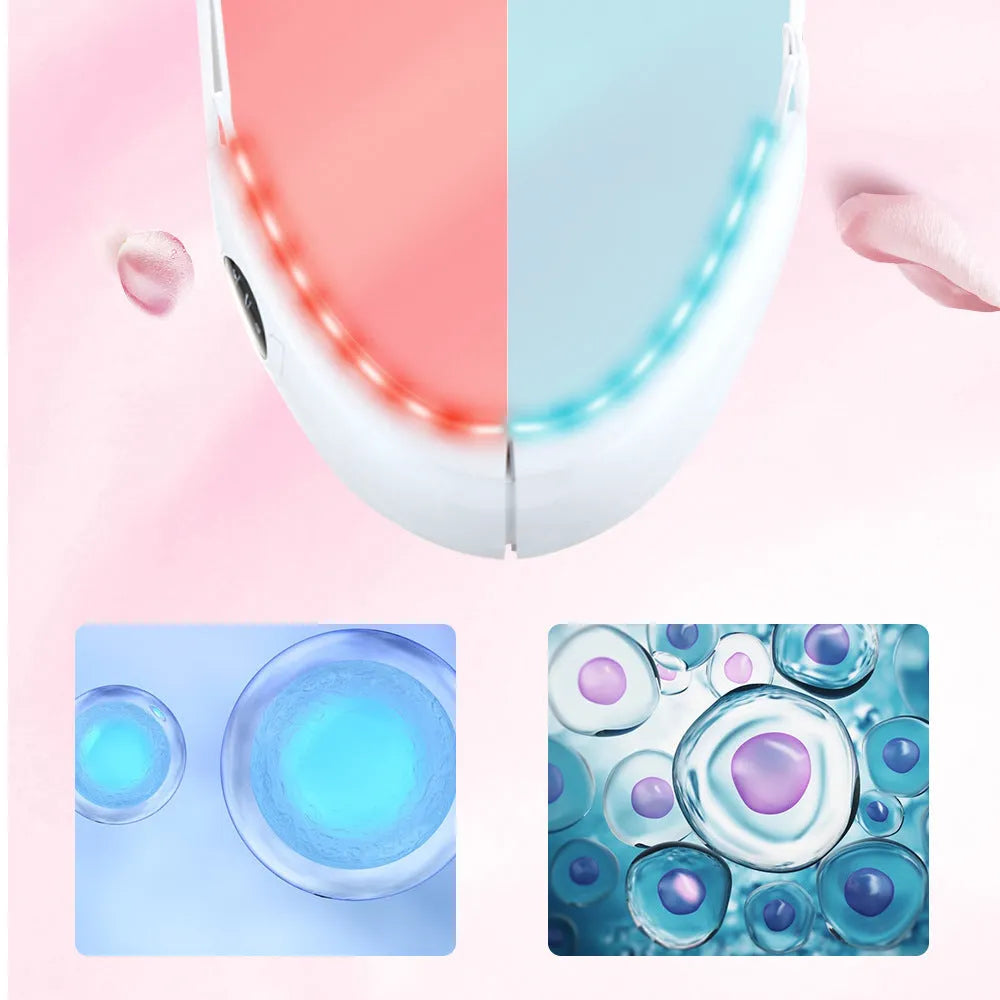 White ABS plastic facial lifting device with red and blue light therapy functions