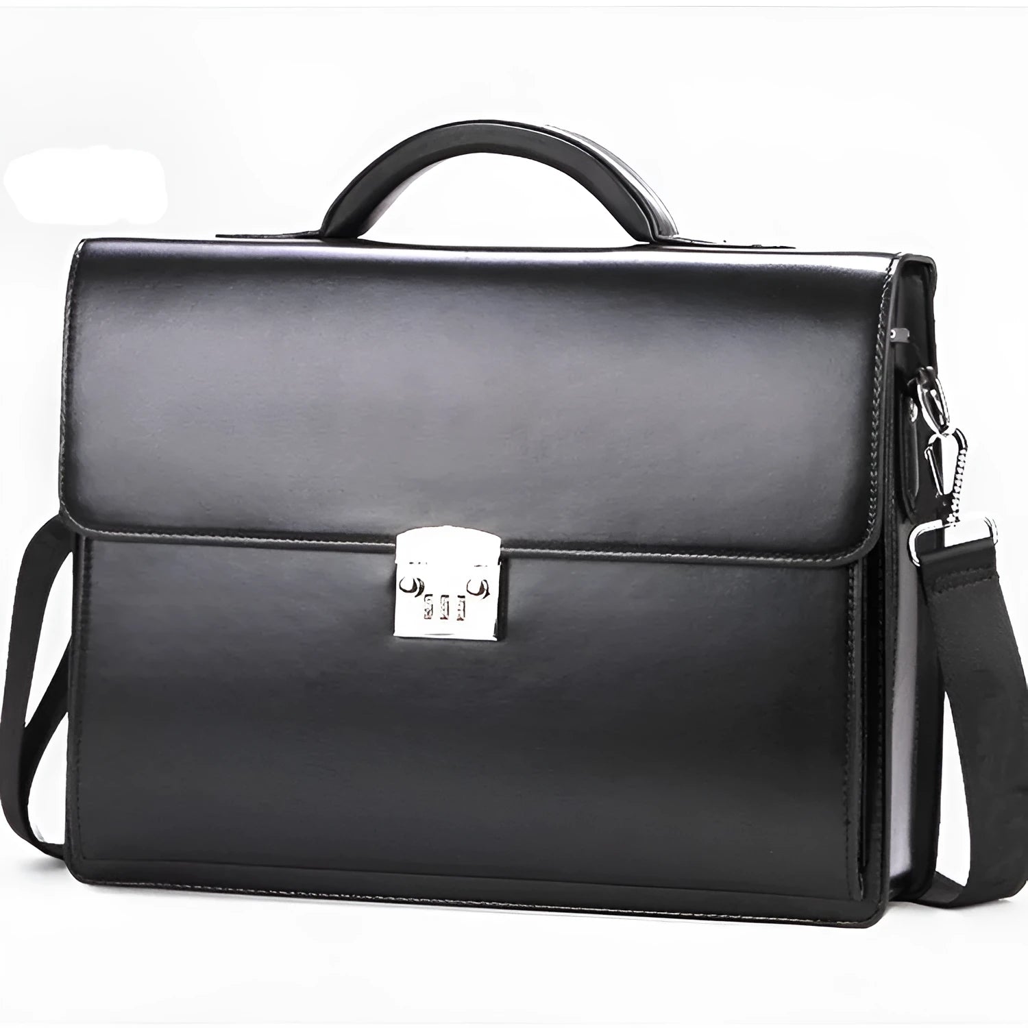 Black horizontal square men's business briefcase made of PU leather with a single handle