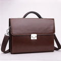 Black horizontal square men's business briefcase made of PU leather with a single handle