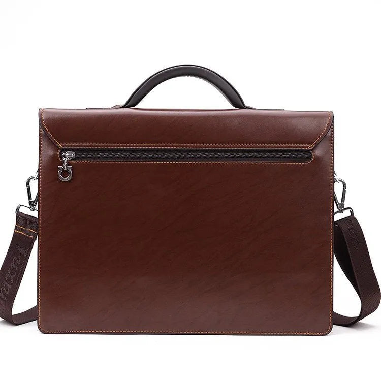Black horizontal square men's business briefcase made of PU leather with a single handle
