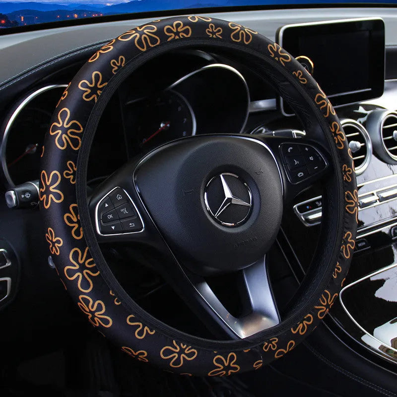 Beetle printed milk silk car steering wheel cover in blue, universal 37-38cm fit