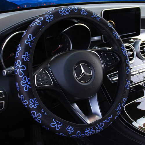 Beetle printed milk silk car steering wheel cover in blue, universal 37-38cm fit