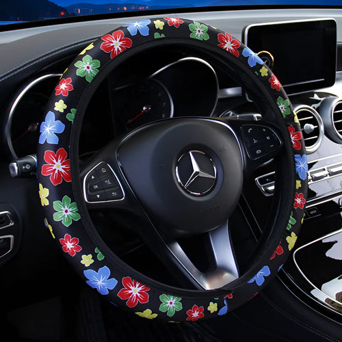 Beetle printed milk silk car steering wheel cover in blue, universal 37-38cm fit