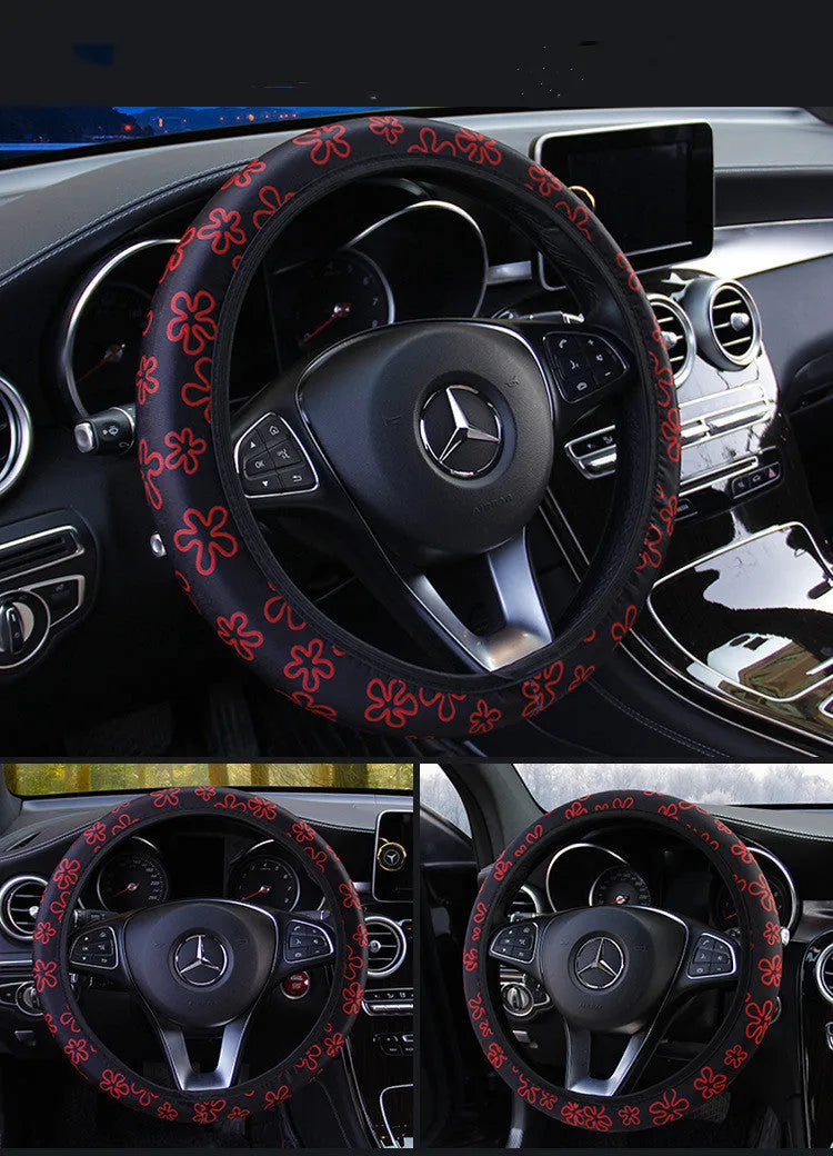 Beetle printed milk silk car steering wheel cover in blue, universal 37-38cm fit