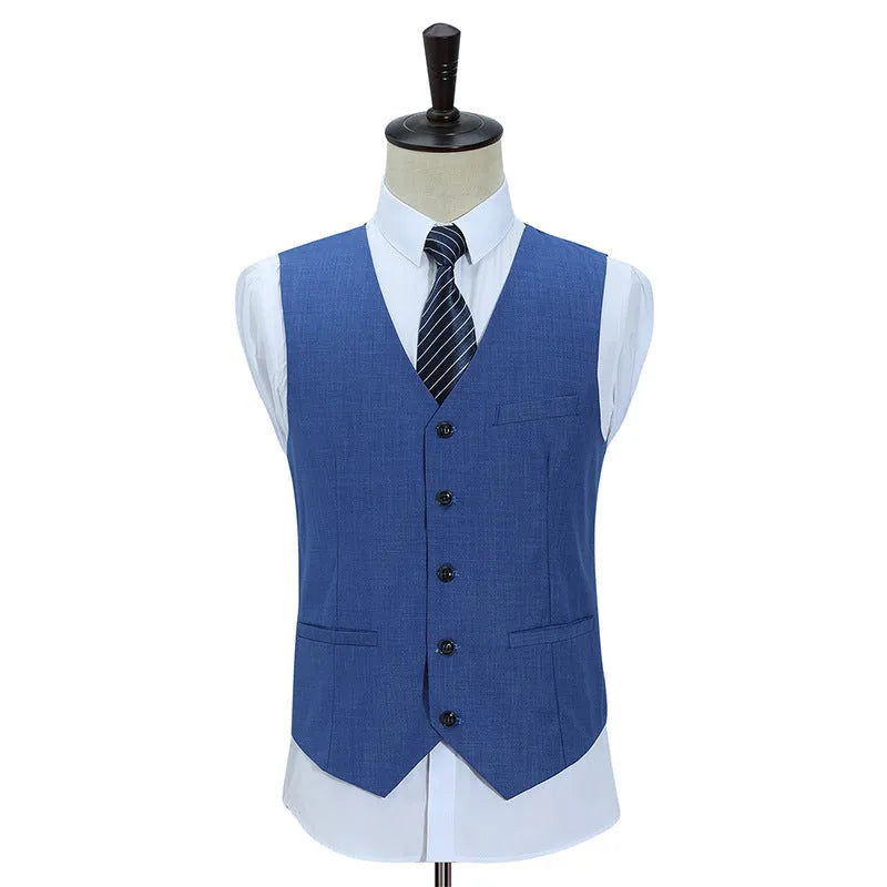 Men's slim fit business casual suit in Dark Blue with flat collar and single-row button placket