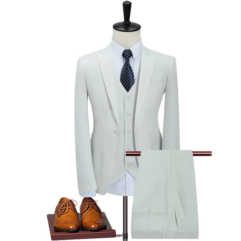 Men's slim fit business casual suit in Dark Blue with flat collar and single-row button placket