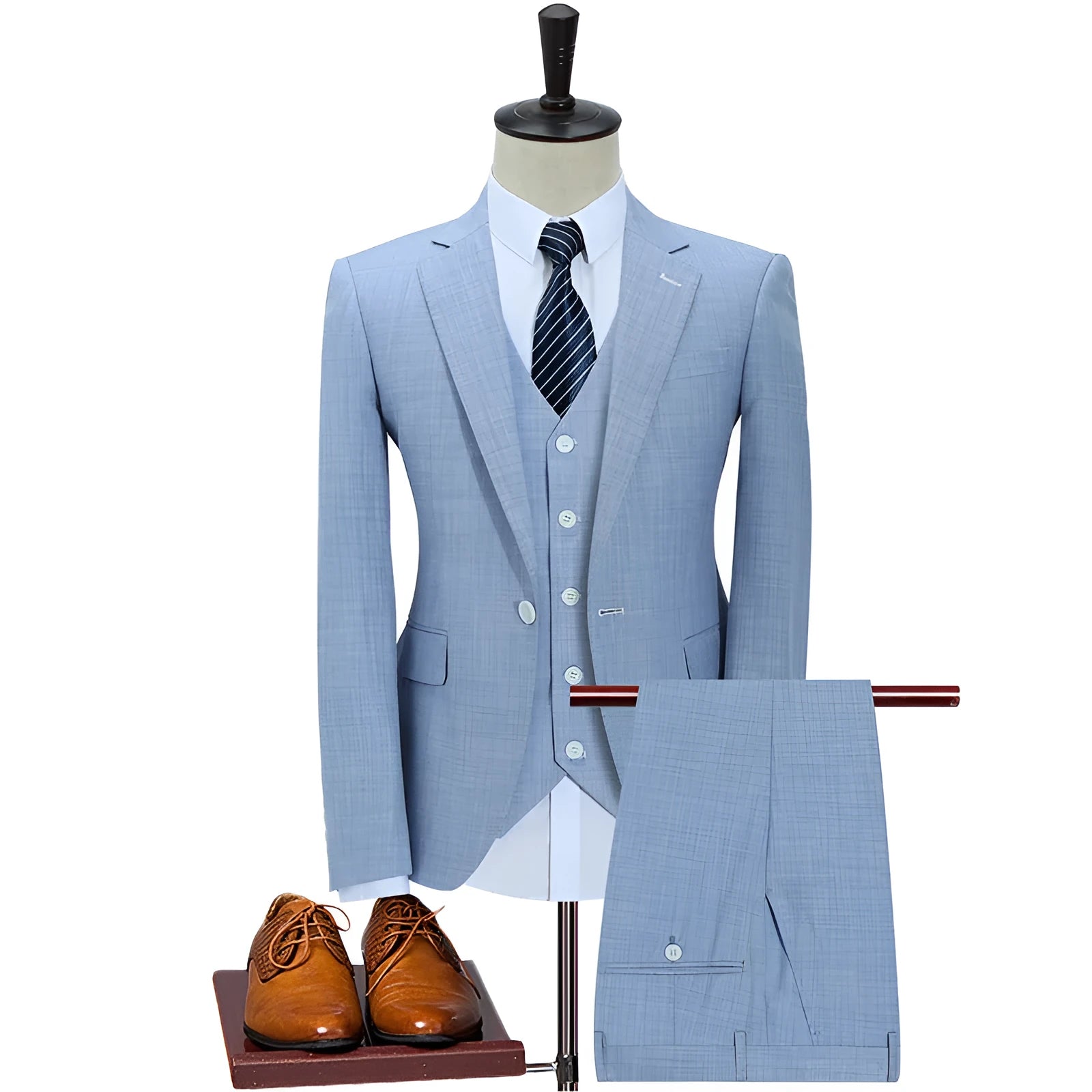 Men's slim fit business casual suit in Dark Blue with flat collar and single-row button placket